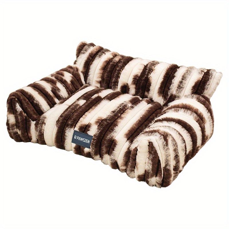 TEMU Striped Soft Pet Bed - Faux Fur Cat And Dog Sofa Bed, Universal For Cats And Dogs, With Removable Skin-friendly Cushion, Stable Support