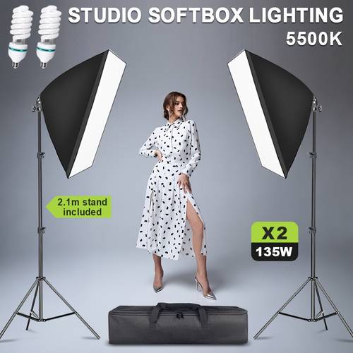 50x70cm softbox lighting kit with carry bag 2x135w e27 socket light bulbs reflectors photo studio light professional photography continuous lighting studio equipment for portrait product fashion shooting