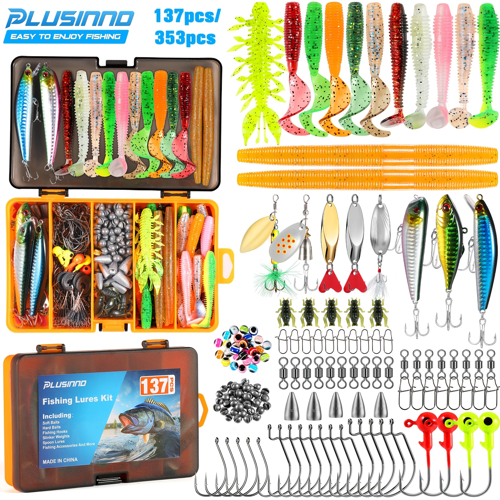 

Plusinno Fishing Lures, 137pcs Tackle Box With Tackle Included, Crankbaits, Spoon, Hooks, Weights & Other Accessories, Fishing Bait Lure Gear Kit Gift For Men Bass Freshwater