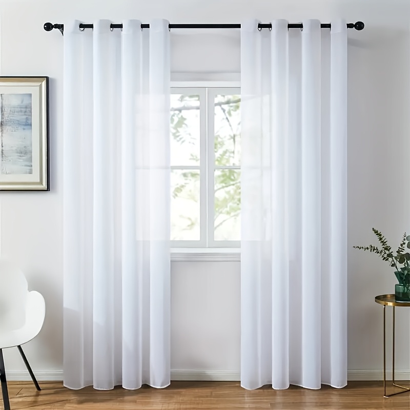 white sheer curtain rust proof   loop rod light transmitting lightweight luxurious easy curtain decorating living room bedroom   romantic sheer
