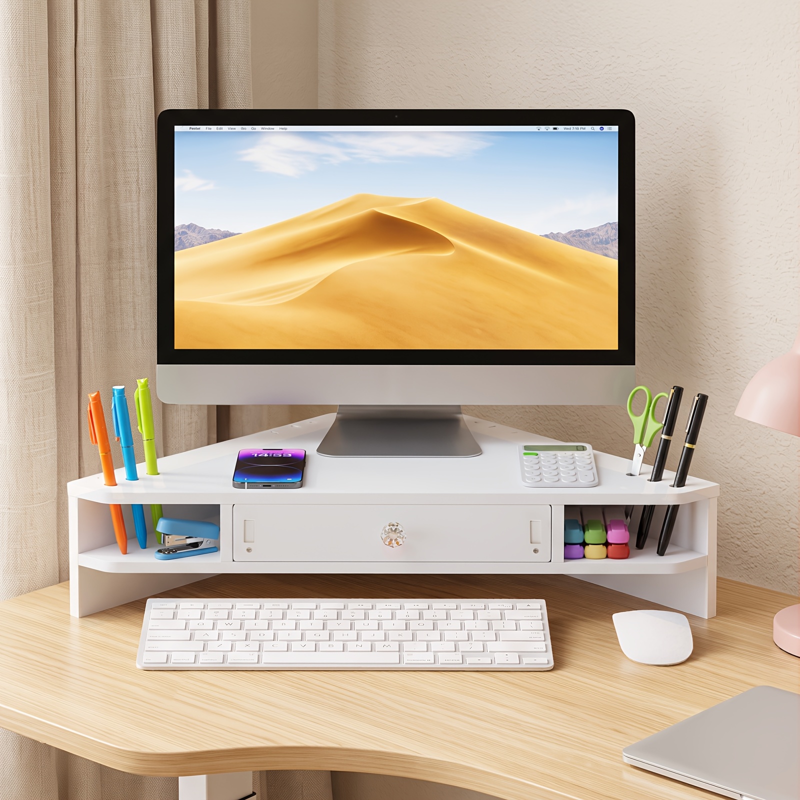 TEMU Support d'écran surélevé avec organisateur de bureau multi-zones et postural - Bureau d'ordinateur de bureau large adapté , à d'étude, à ,