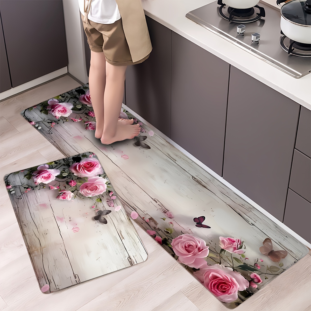 floral anti     floor mat rectangular non slip polyester rug for office entryway living room bedroom laundry room machine washable indoor doormat with pvc backing details 1