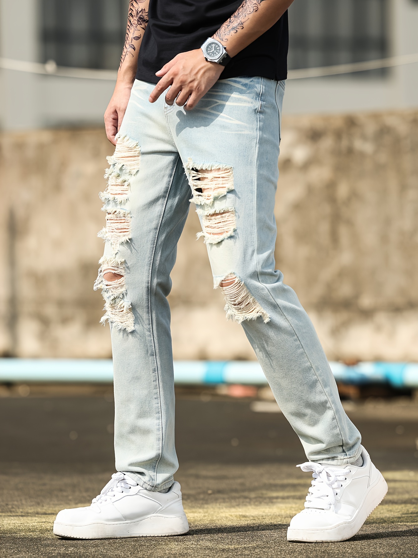 Smart Casual Ripped Jeans Men Smart Casual Shredded Jeans Mens *'s