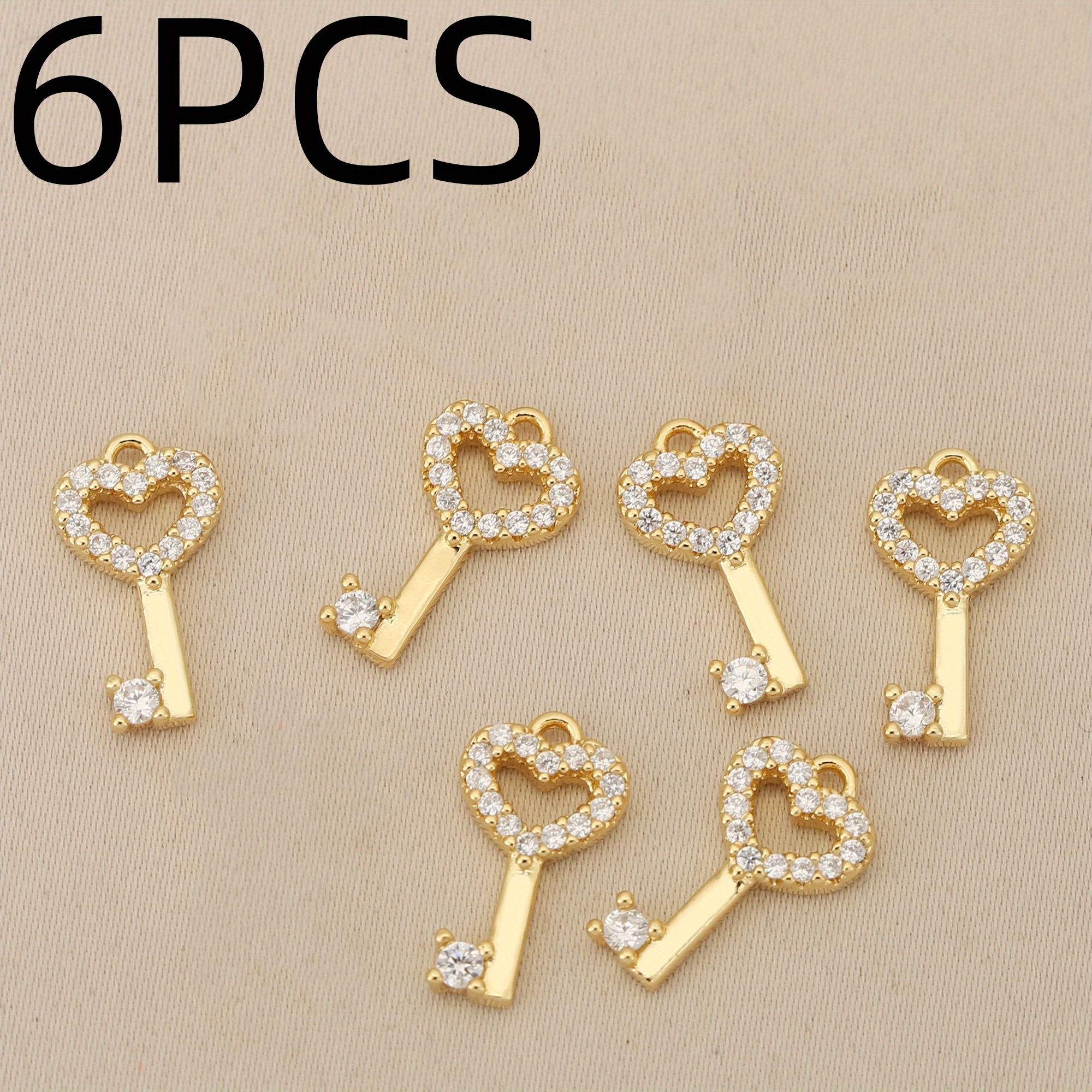 TEMU 6 piezas, Moda Europea y Americana - Zirconias con Incrustaciones de Cobre - Adornos Exquisitos de Llavero con de Amor, Colgantes - Abalorios de