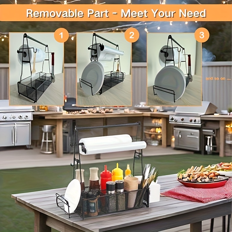 Grill Caddy With Paper Towel Holder & Drawer – Large BBQ Tool Organizer For Patio, Tailgating, Camping, RV Kitchen