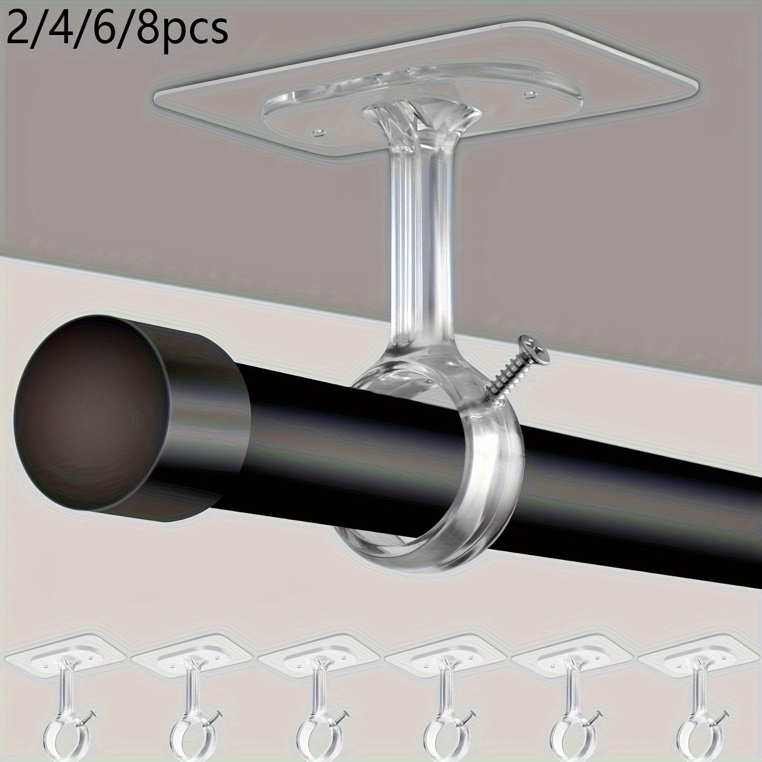 Deckenvorhangstangenhalter 4-tlg - Edelstahl, Schwarz, Für 16mm Stangen