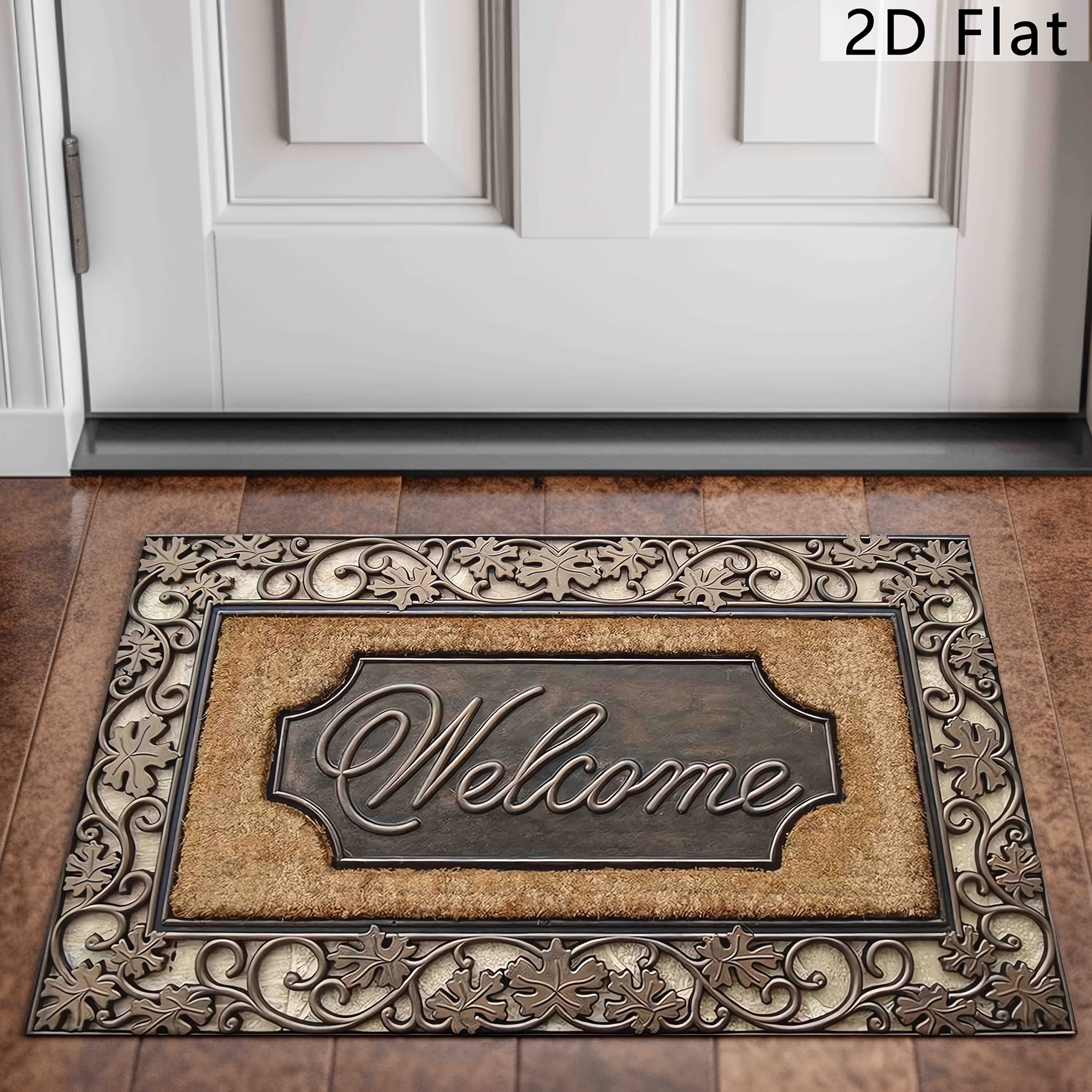 2d Flat, 1pc, Welcome Home Non-slip Floor Mat - Abstract Line Patterned Absorbent Polyester Floor Mat For Doors, Bathrooms And Entrances - Easy To Clean, Durable And Decorative - In Multiple Sizes