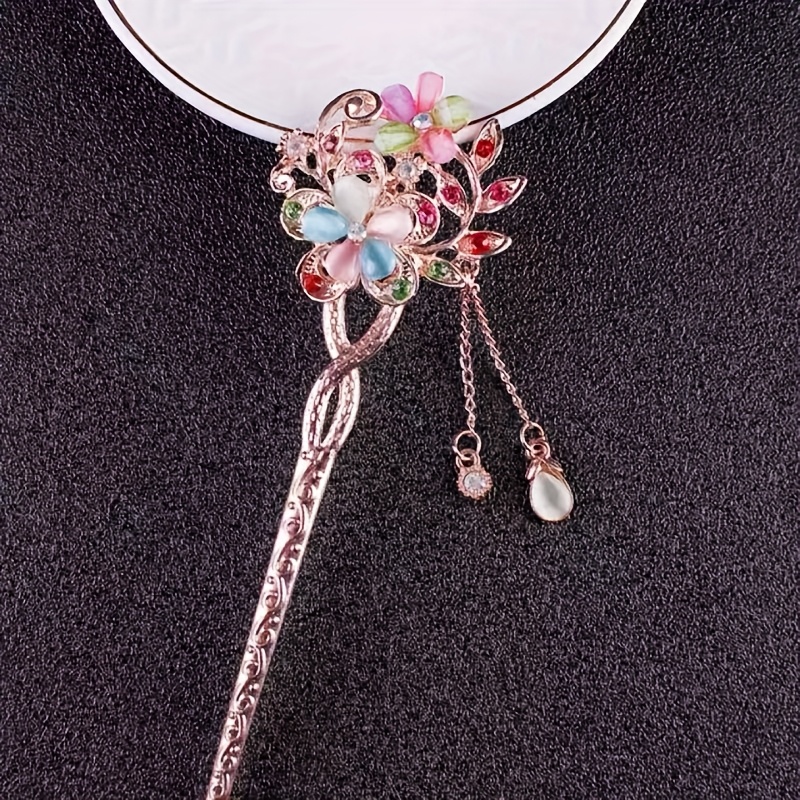 5pcs new chinese hairpin step shaking cats eye stone twin flower classical hairpin bun hair ethnic style headdress suitable for   holiday dressing prom sending to family and     in   Product details 3