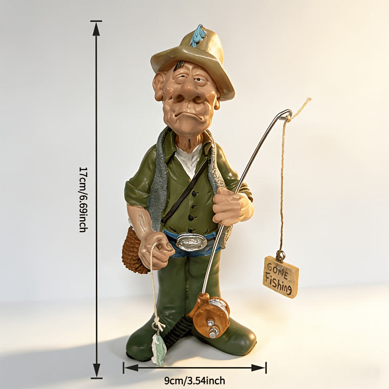 Image of Collectible Fisherman Figurine Statue - Resin Fishing Sculpture Statue Suitable For Home Office Desk Decor, 6.69'' Tall Gift For , Men,, Christmas, Present For Fishing Lovers Display