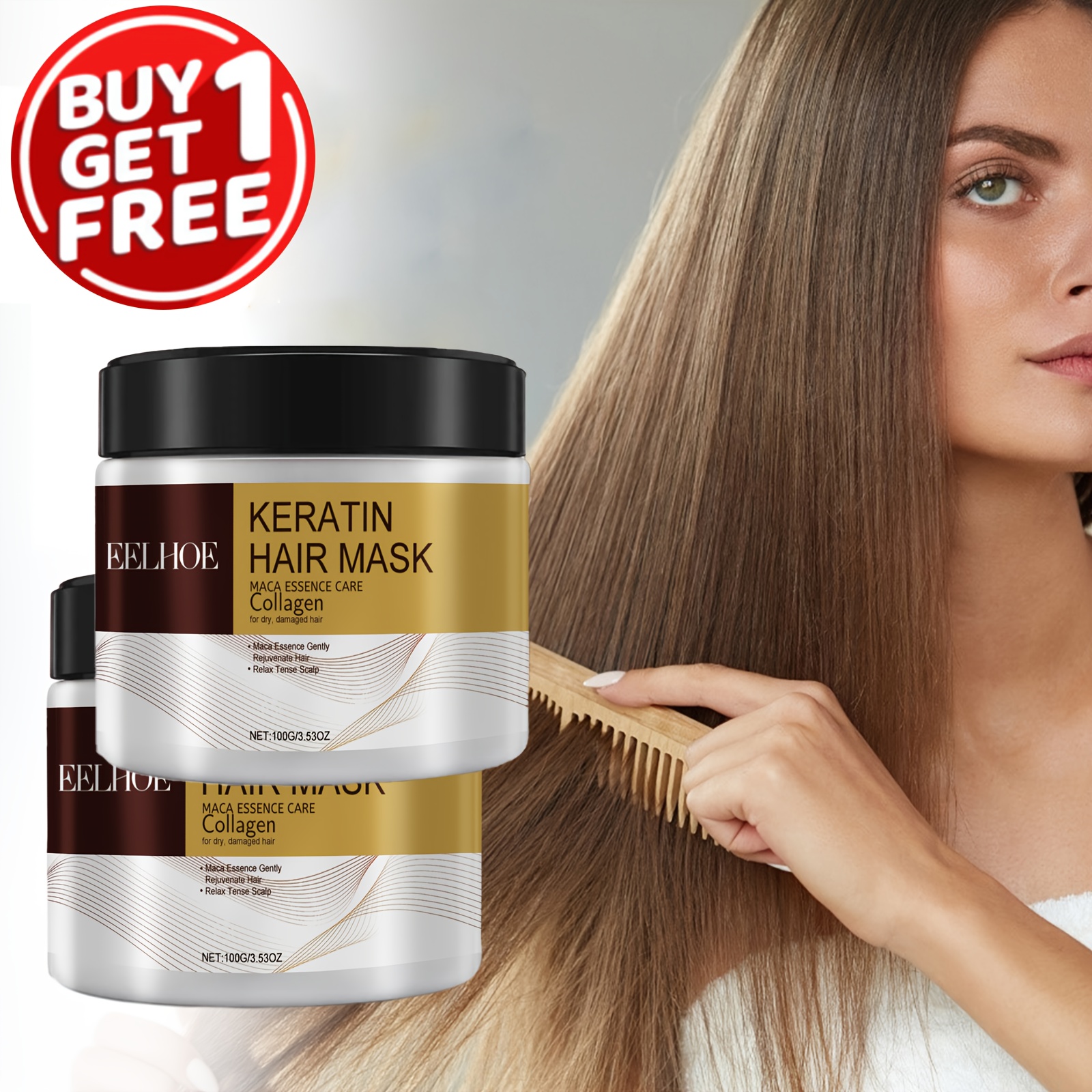 

2pcs/set Keratin Hair Mask With Coconut Oil & Maca Root Extract, Hair Care Mask For All Hair Types