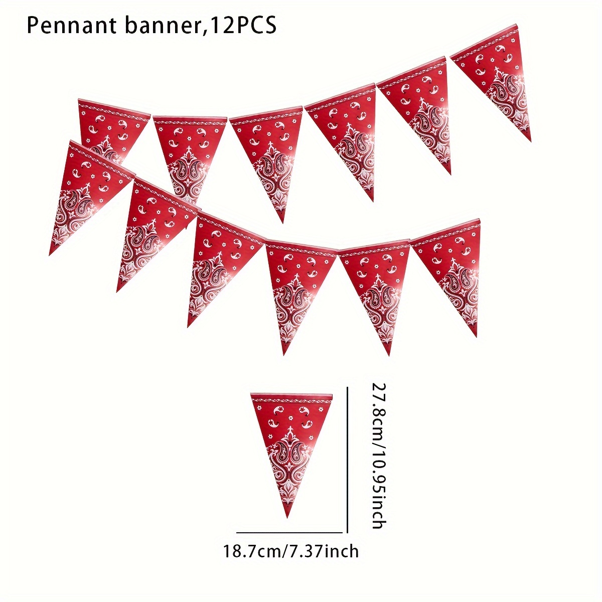 12p Red Cowboy-themed Party Banner - Versatile Outdoor Decor With Triangle Paper Pennants