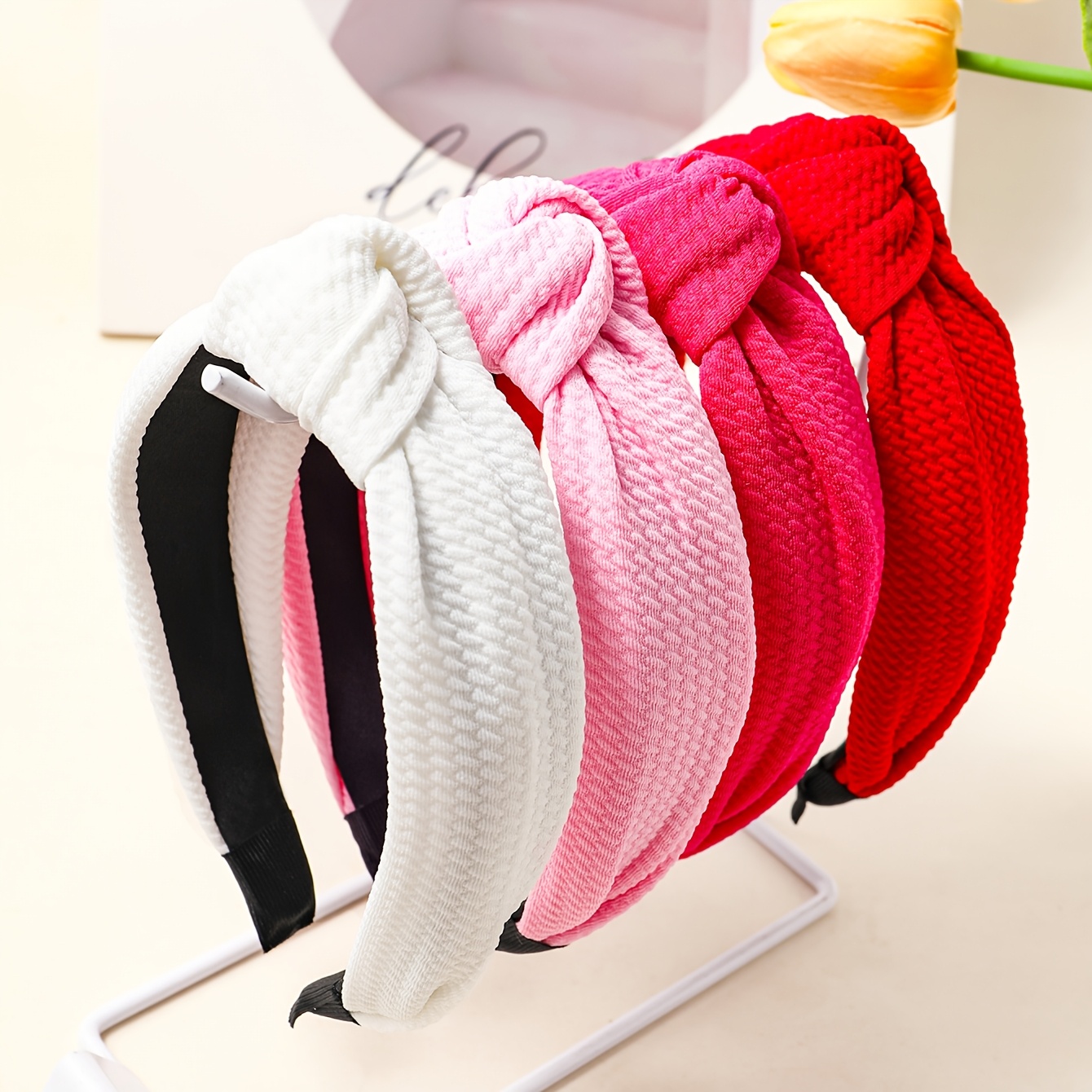 TEMU Ensemble de 4 bandeaux larges à nœud de couleur unie en tissu, accessoires de coiffure faciles pour et l'été