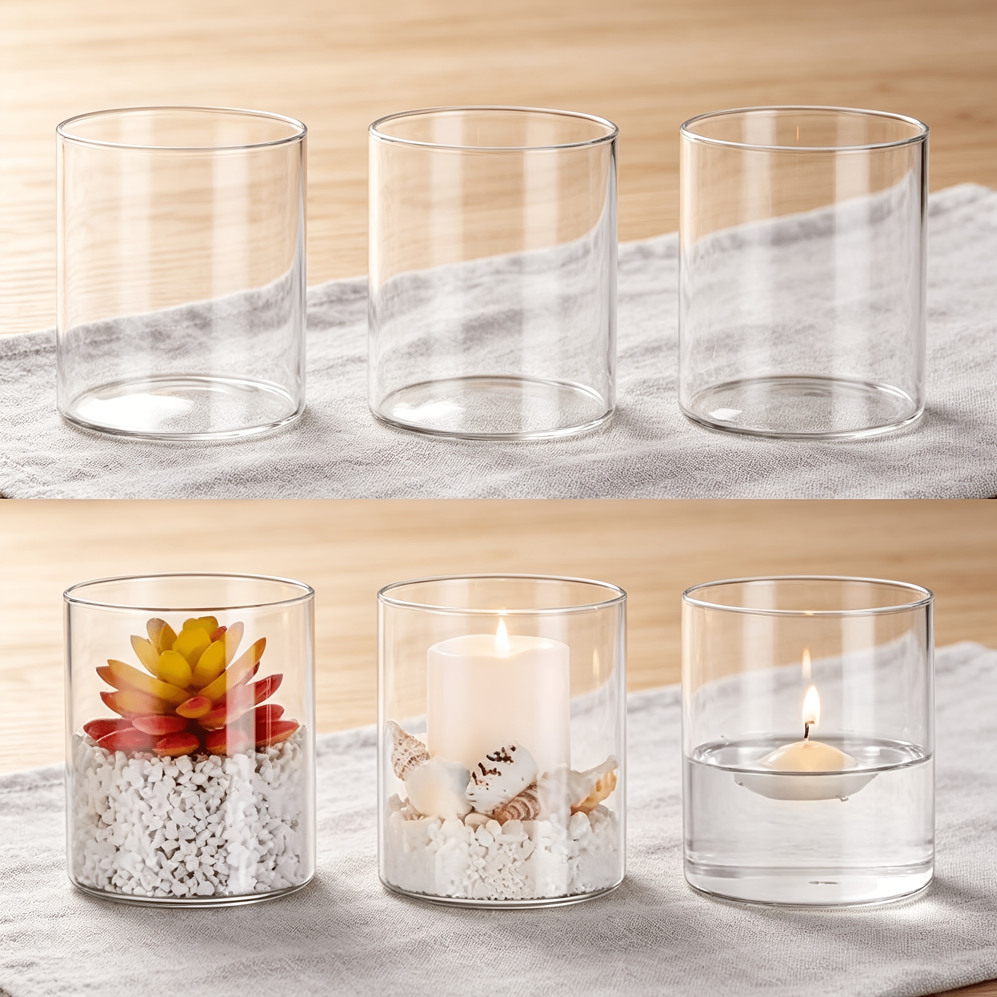 Image of Set Of 6pcs Transparent Glass Cylindrical Decorative Vases, Bulk Floating Candle Vases, Suitable For Wedding, Birthday Party Decoration And Home Dining Table Decor