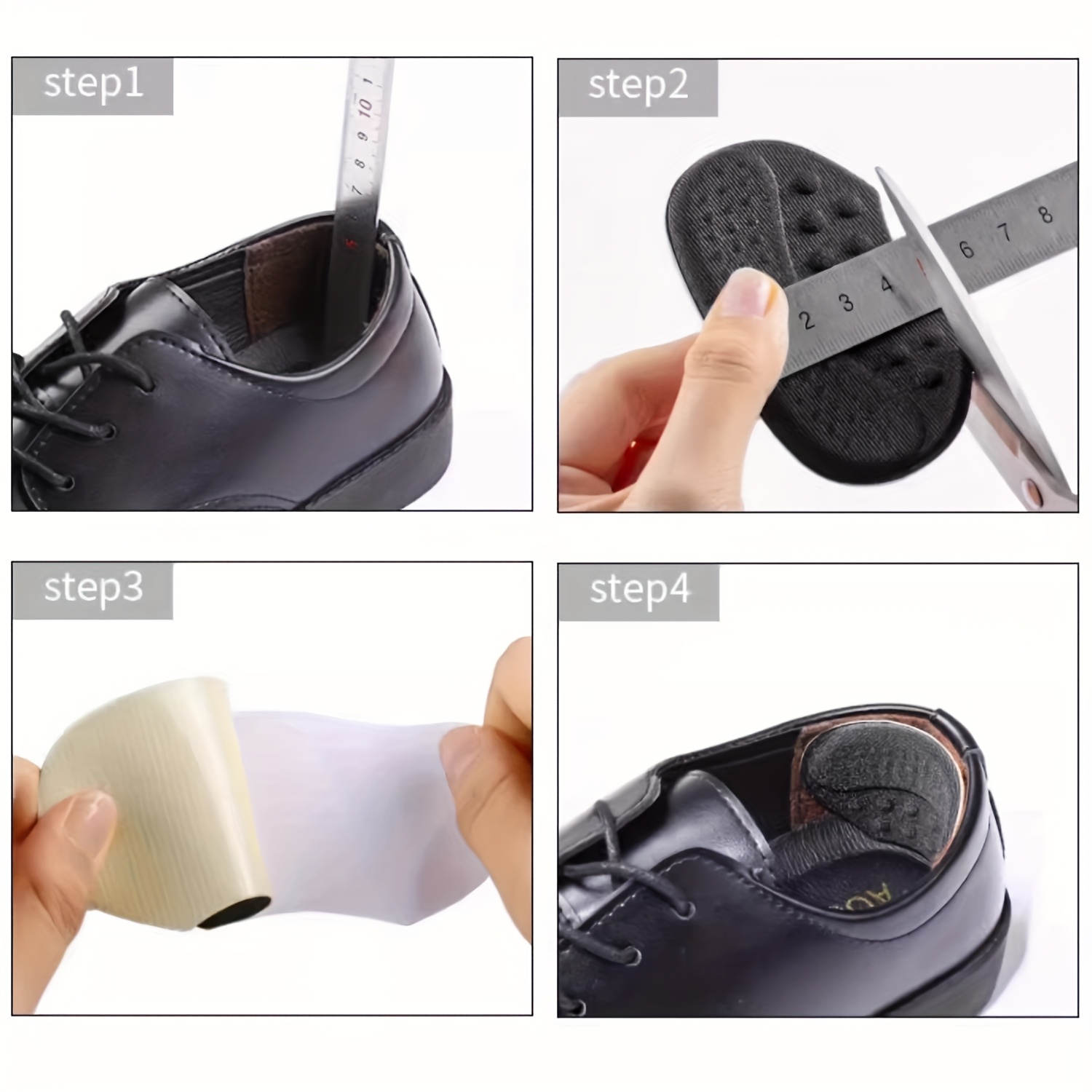 4pcs Self-Adhesive Heel Cushions in Beige, Black & Brown - Hypoallergenic Polyester, Anti-Slip & Blister Inserts for Shoes That Are Too Big, Shoe Inserts