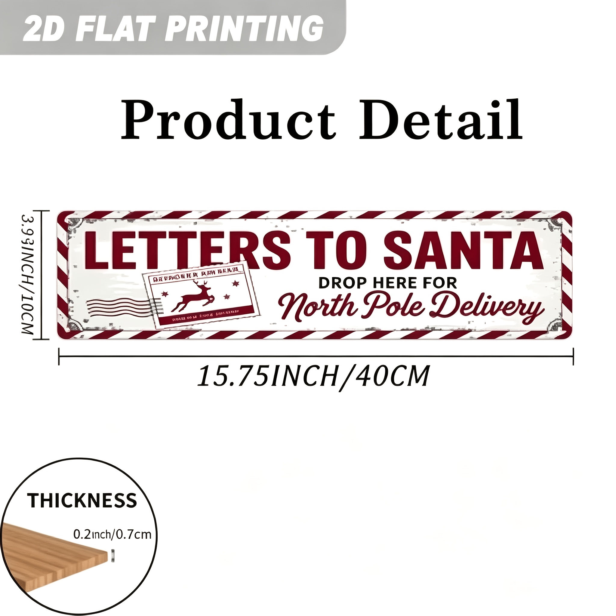 TEMU 2d Flat Printing Retro Christmas Letter To Santa Claus Mailbox Sign - Arctic Delivery Zone, Design Features Reindeer And Stamps, Wooden Wall