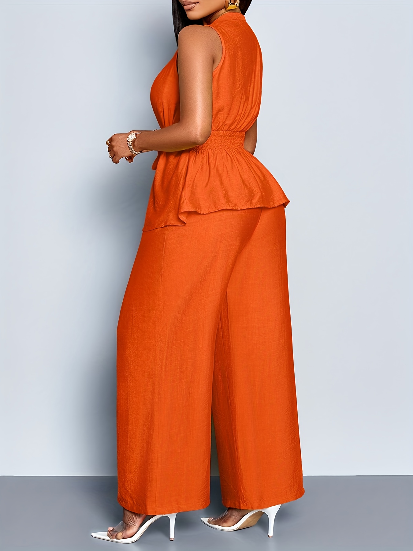 Women's Elegant Sleeveless Top + Wide-leg Pants Two-piece Set, Asymmetrical Hem Casual Two-piece Outfit for Women, Spring/summer Sleeveless Short Shirt, Office Wear for Mature Women, Business Casual Style, Suitable for Daily Outings and Leisure
