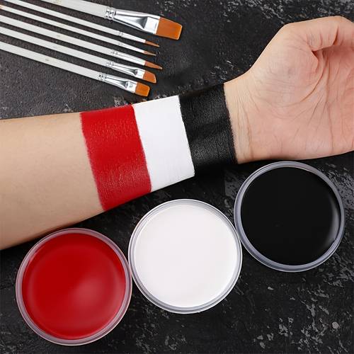 kit white black red face body paint 4pcs based body paint for adults sfx zombie vampire skeleton cosplay halloween makeup with 6 painting brushes