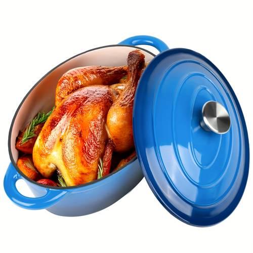 enameled dutch oven pot with lid cast iron dutch oven with dual handles for bread baking cooking non stick enamel coated cookware