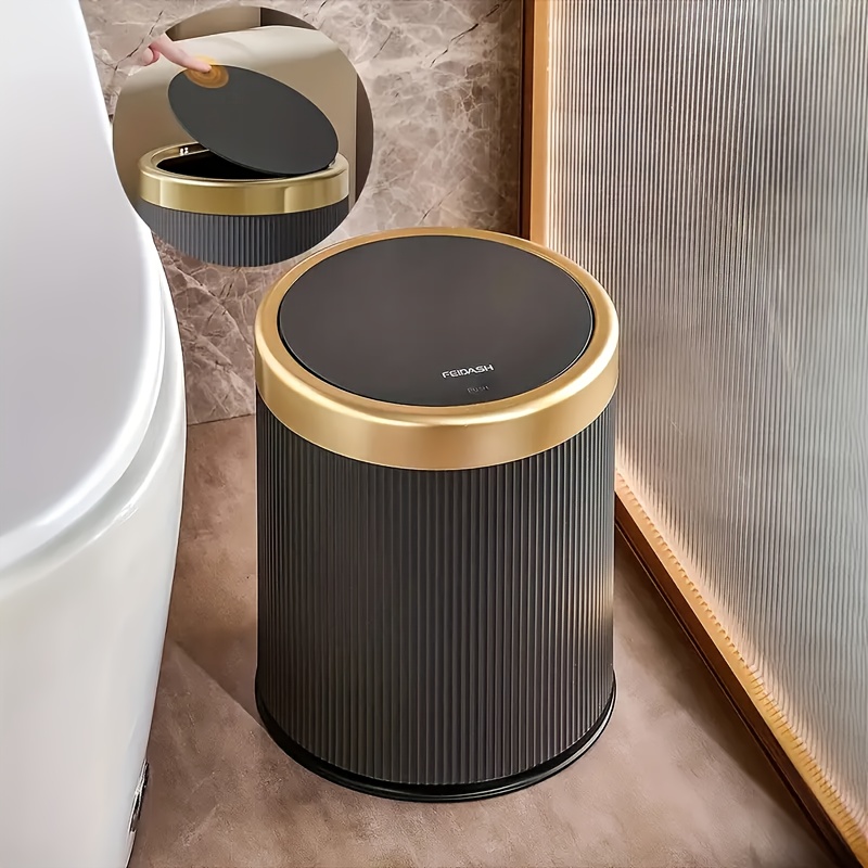 TEMU 1pc 12l Luxury Large Capacity Push-lid Trash Can, Dual Inner Buckets, Bathroom Trash Can, Odor-sealing Oval Garbage Bin, Modern Plastic Waste Container For Kitchen, Bedroom, Living Room, Bathroom