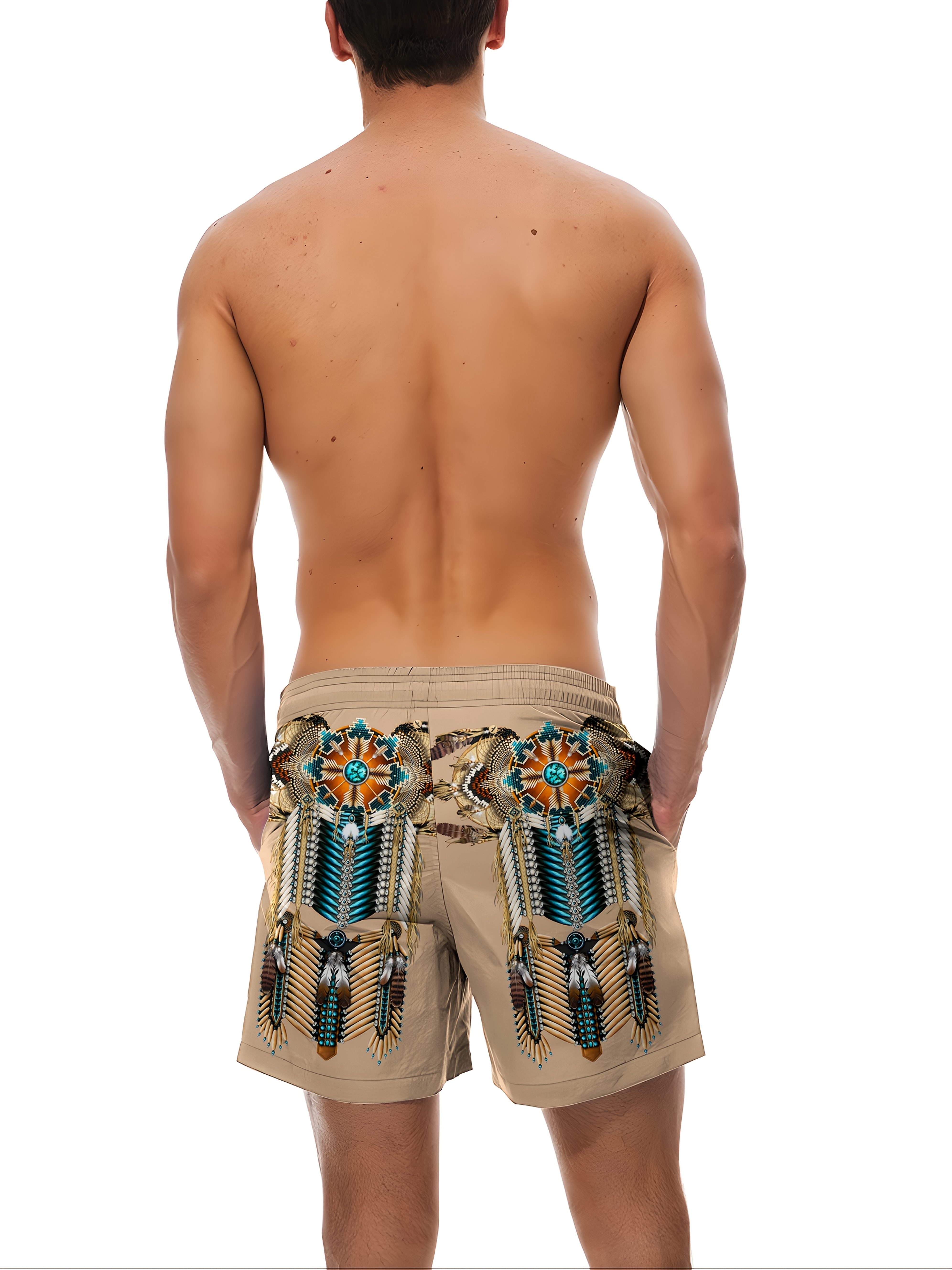 mens khaki indian tribal print swim shorts beach pool shorts