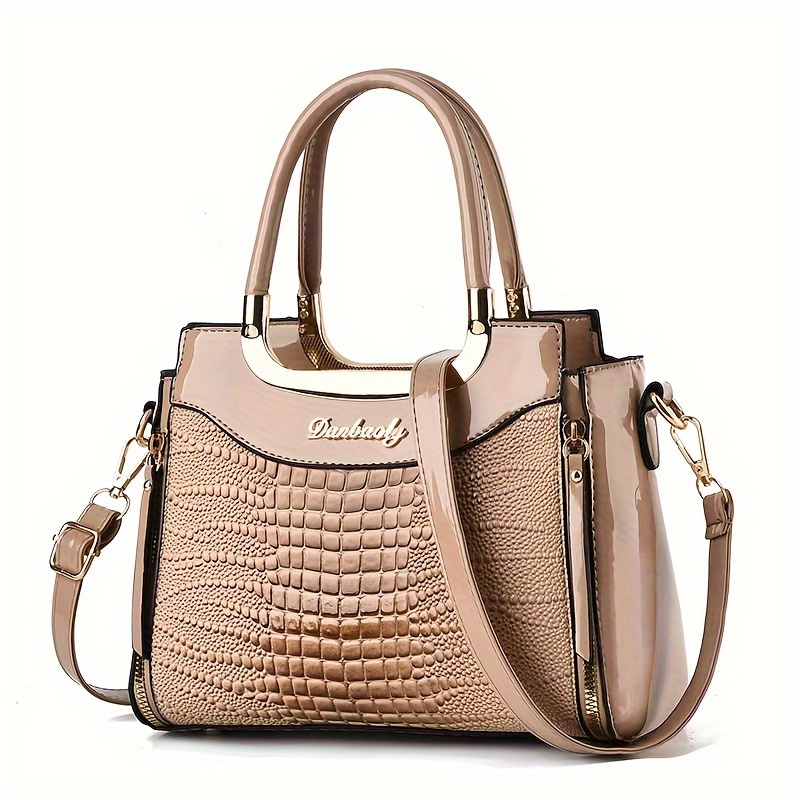 

Crocodile-embossed Tote Bag For Women - Spacious Shoulder & Crossbody , Pu , Zip