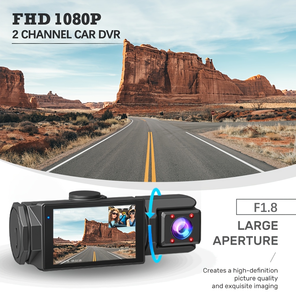 1080P HD Front And Cabin Dual-Camera Dash Cam, Equipped with 2-Inch IPS Screen, 170° Front Wide Angle And 140° Rear Wide Angle, ADAS Driving Assistance, G-Sensor, Loop Recording, Night Vision, 24-Hour Parking Mode - Sd Card Not Included