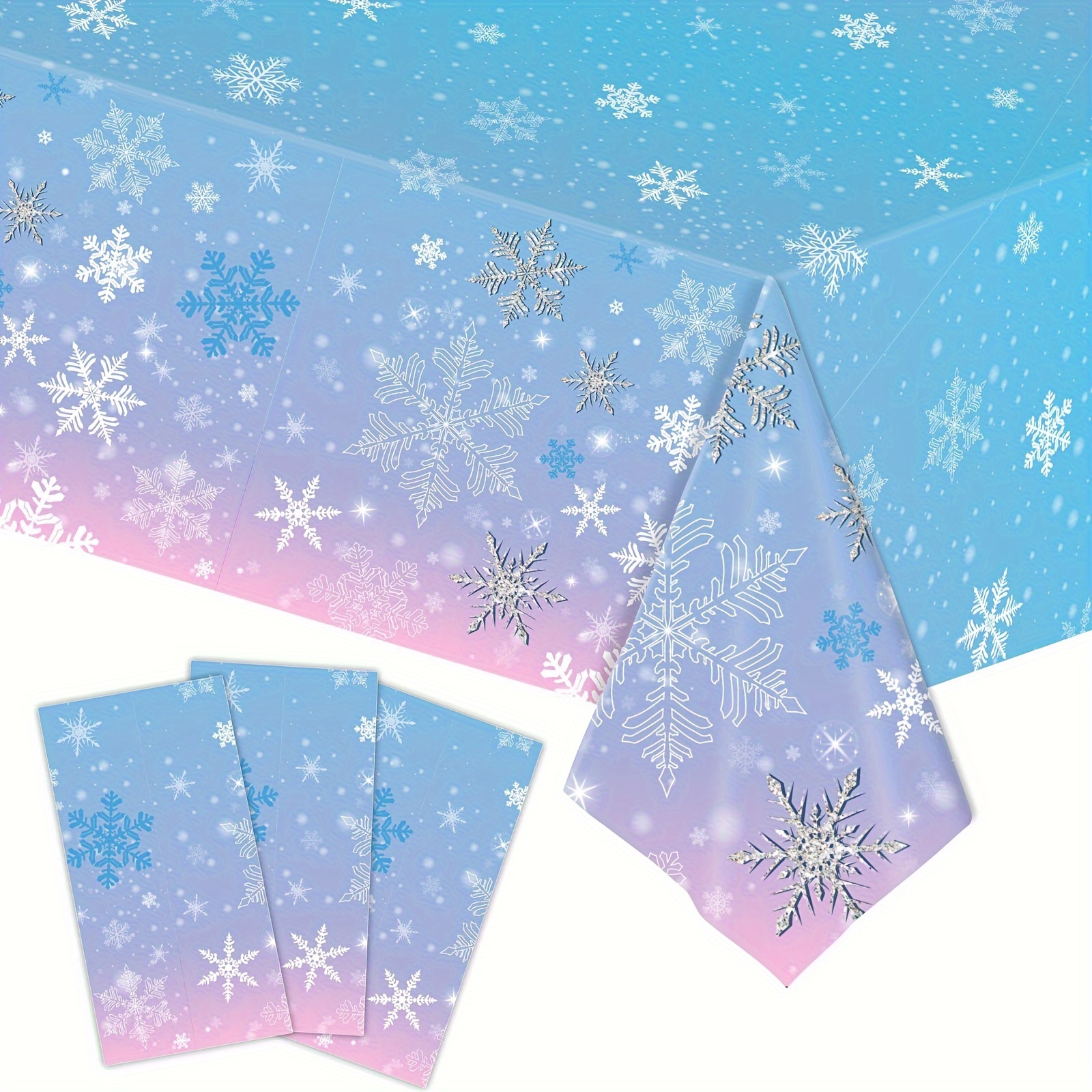 1 3pcs blue and purple snowflake tablecloth ice   themed tablecloth disposable party tablecloth   birthday celebrations weddings  