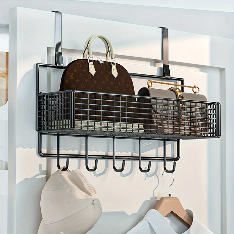 

Space-saving Over-the-door Organizer With Hooks And Mesh Basket - Bathroom, Bedroom, Kitchen, Office