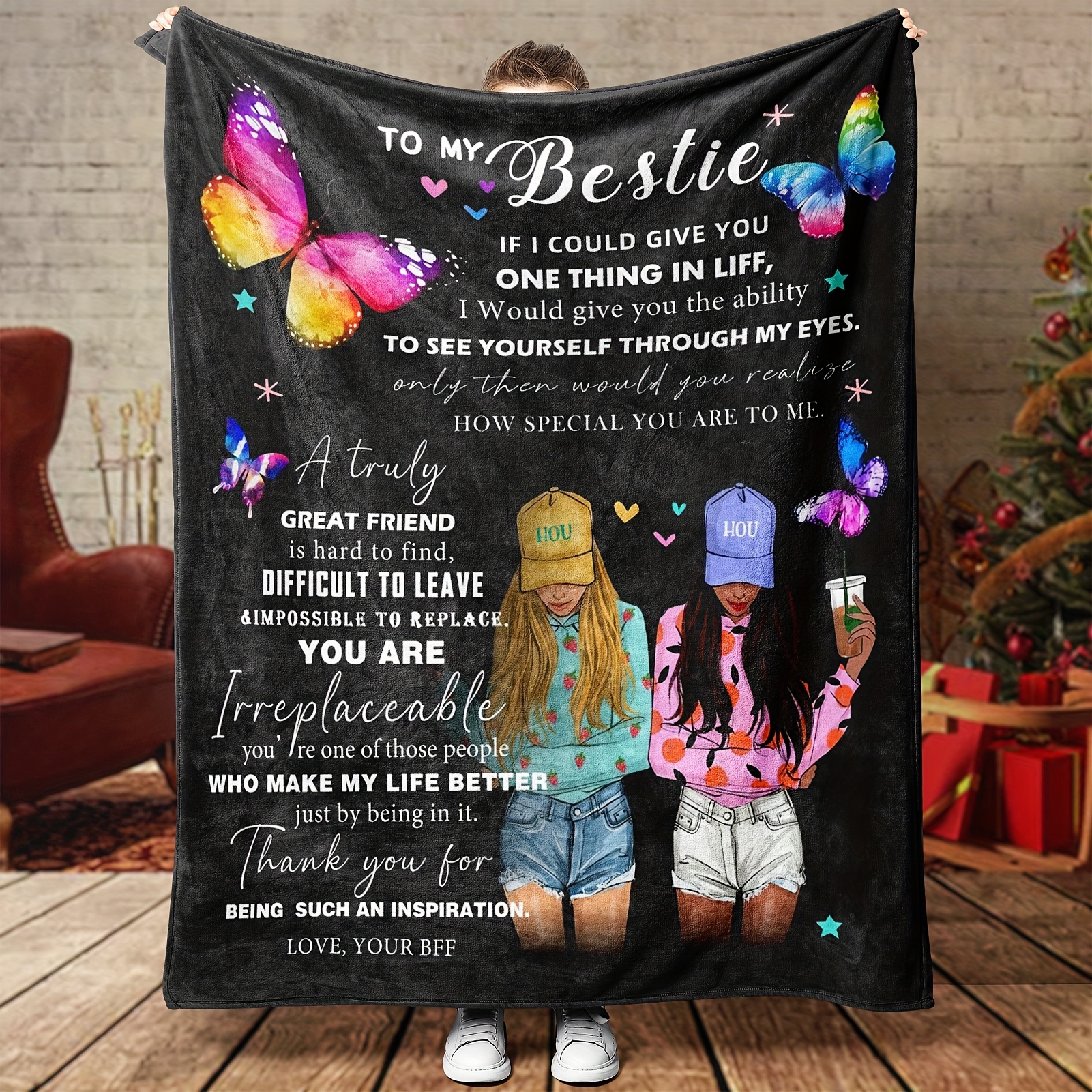 

To My Bestie Blanket, Fuzzy Fleece Throw Blanket, For Women, Teen Girls, , Sister, Birthday Gift Blankets, 60''x80'', Flannel Blanket