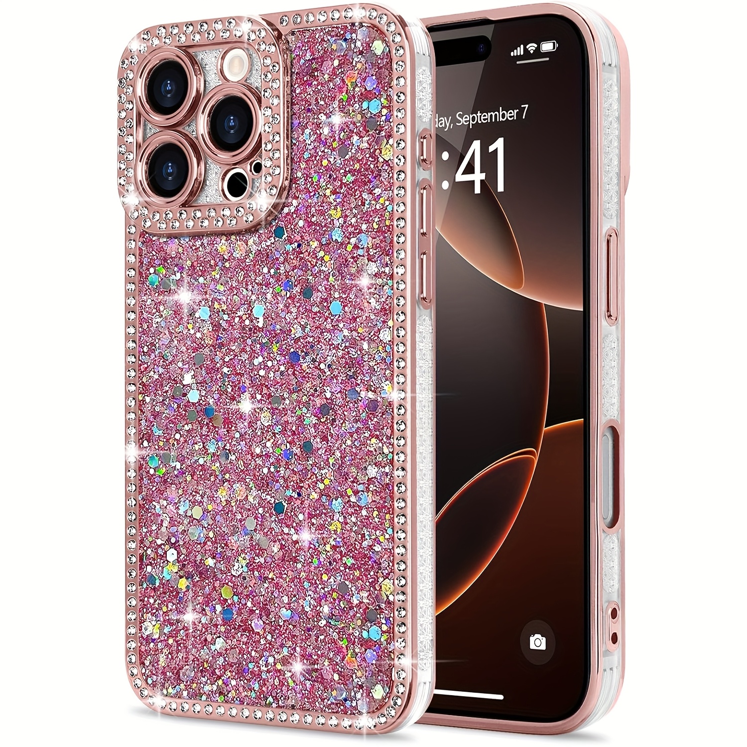 For IPhone 16/15 Plus/14/13 Pro Max Case Glitter, Support Wireless Charging, Shiny Bling Sparkly Bumper Cover For Women Soft Slim Shockproof Protective Phone - Image 8