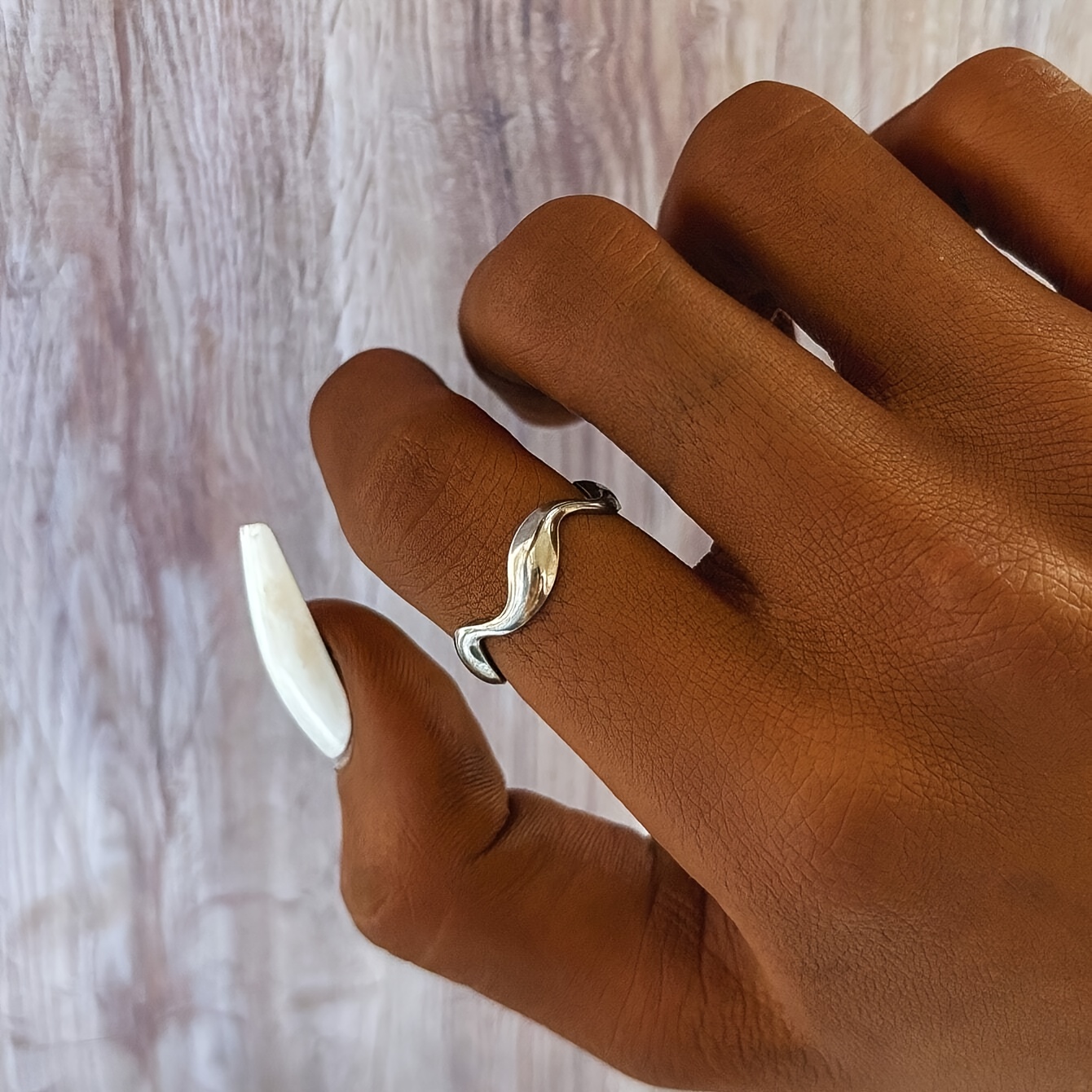 TEMU A Wavy Design Ring, Simple, Elegant, , And . Women's Ring, Women's Jewelry, Women's Gift. Stainless Steel Ring, Adjustable Open-end, Versatile