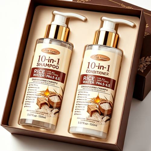 2pcs set for thicker looking hair 15 day fermented rice water shampoo and conditioner 10 in 1 multi effect hair care volumizing anti frizz heat protection deep cleansing and repairs damaged hair long lasting fragrance best gift