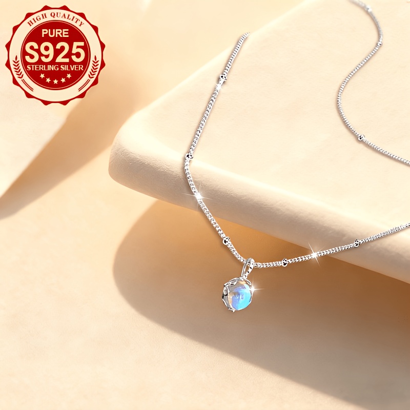 Women's S925 Silver Moonstone Pendant Necklace, Elegant Gift