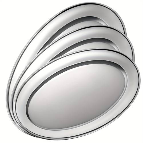 3pcs stainless steel serving tray large oval platter set oval serving set heavy duty metal serving tray large plate 11 8 in 13 8 in 15 7 in