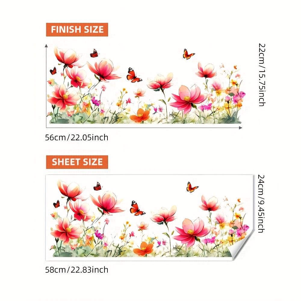 Image of Flowers And Plants Static Adhesive Window Decals, And Green Leaf Design Glass Sticker, Home Decoration For Windows, Glass Doors, Windows, Material Static Adhesive Window Sticker, 24*58cm