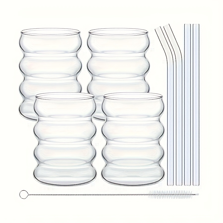 TEMU 2/4/6 Large Capacity Straw Milkshake Cup, Wavy Drinking Cup, Cute Spiral Shaped For Caterpillar Cup Round Cup, High Borosilicate Glass Used Hot