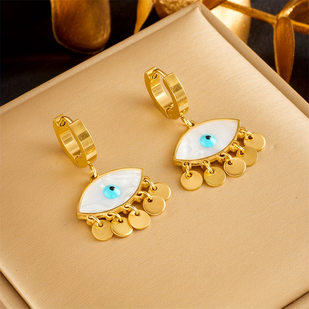 Image of Eye Pendant Earrings, Golden Stainless Steel Earrings For Women