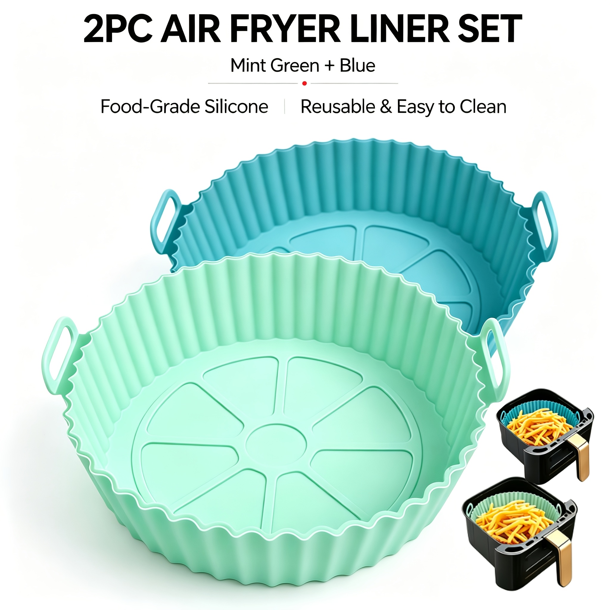 TEMU Lot de 2 tapis de 8 pouces en silicone pour friteuse à air - Plat de cuisson pliable, réutilisable, résistant à la chaleur, adapté aux friteuses