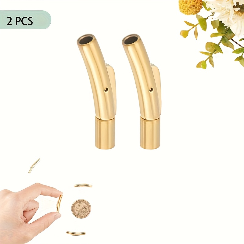 Image of 2pcs Hole Stainless Steel Tube Bail Clasp, Cord End Cap, Snap Button Connector, Snap Lock Clasp For Bracelet Necklace Jewelry Making