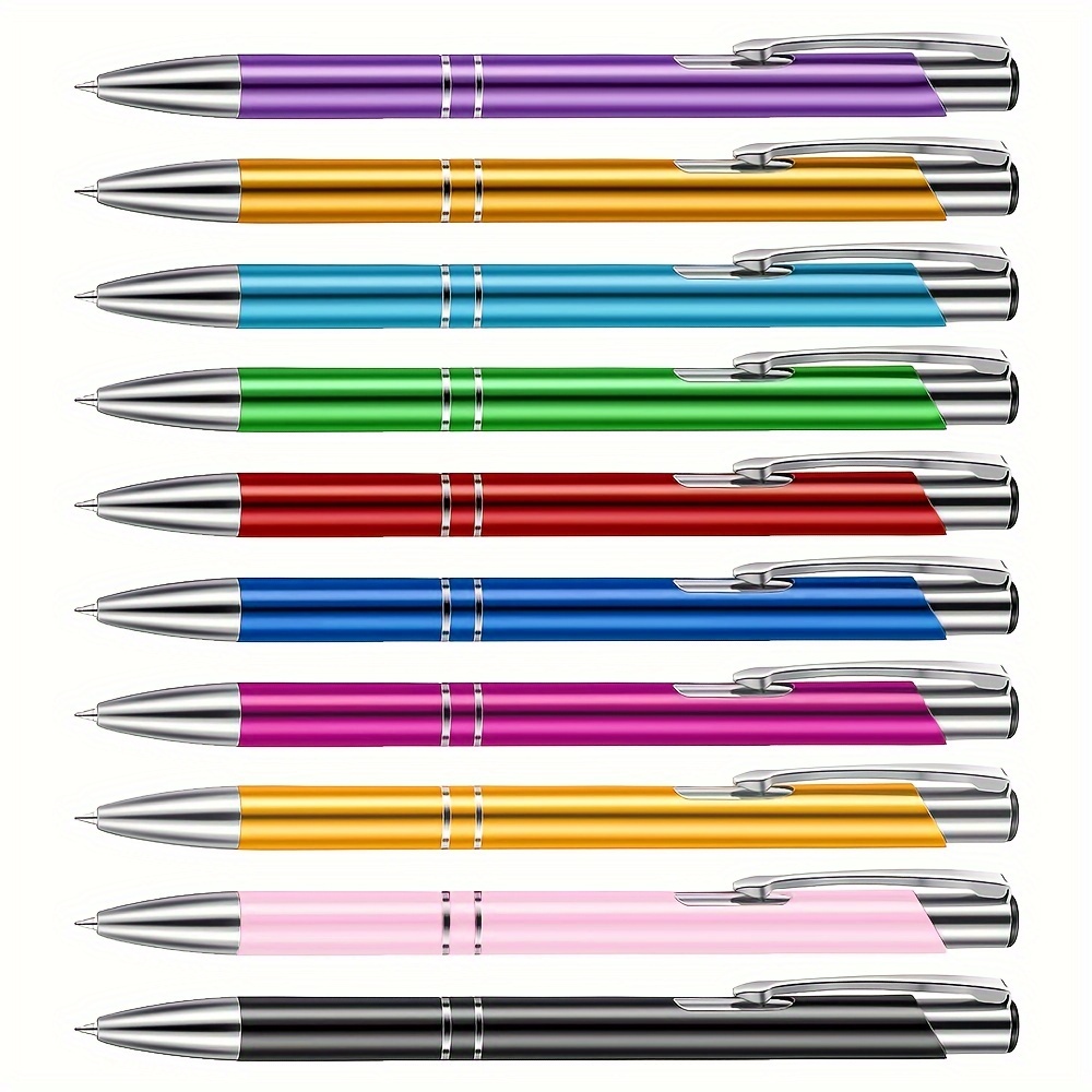 

Premium Quality Set Of 10 Assorted Color Metal Ballpoint Pens For Writing, Drawing, And Office Use