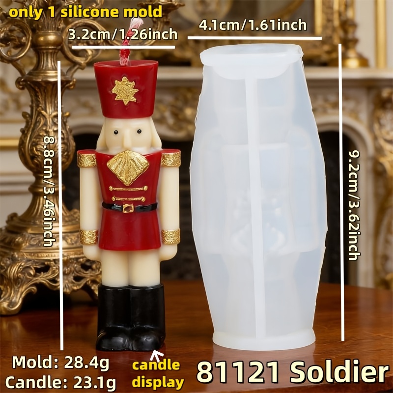TEMU Colección de moldes de silicona para velas de cera de soja con a piñón navideño, soldado de piñón corto, soldado europeo de , molde de yeso,
