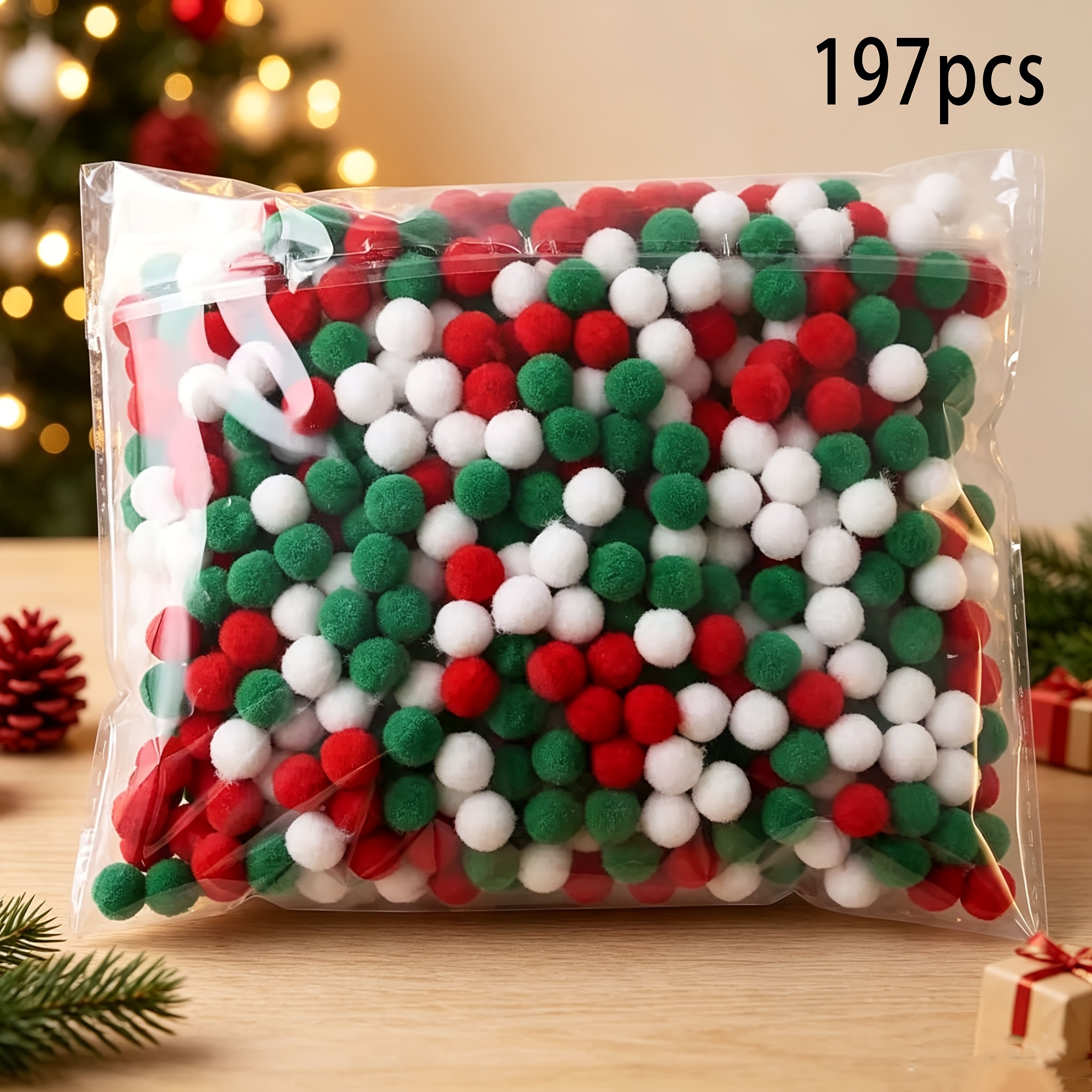 TEMU Set di pompon colorati natalizi da 197 pezzi, palline di peluche fatte a , pompon soffici multicolore da 0,39 pollici, per ghirlande, ornamenti,