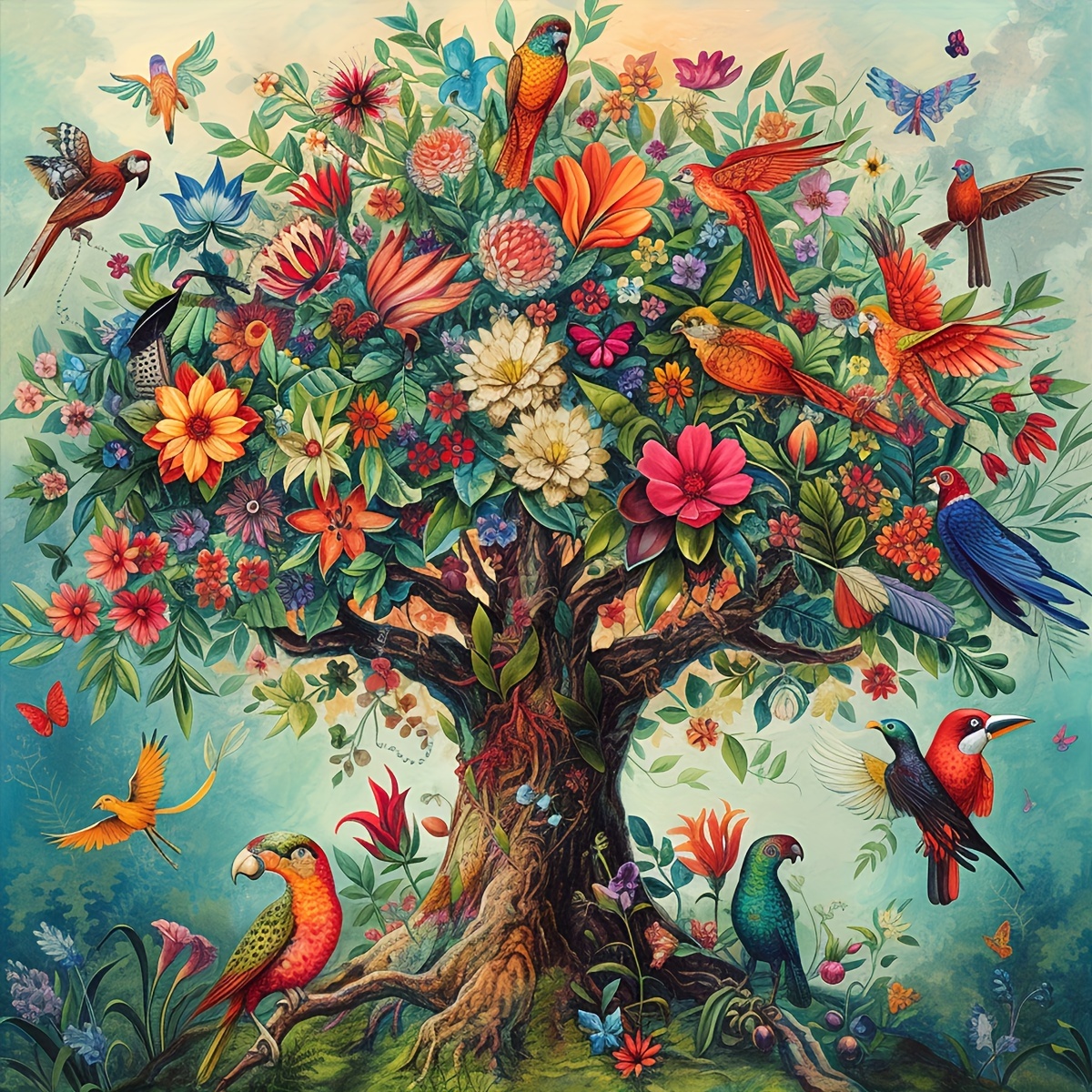

Kit de de JOZYSH Décoration de & Chambre - 15.7" x 15.7" & Arbre aux Oiseaux, Inclut , Tissu à Broder, Fil, Aiguille & Instructions