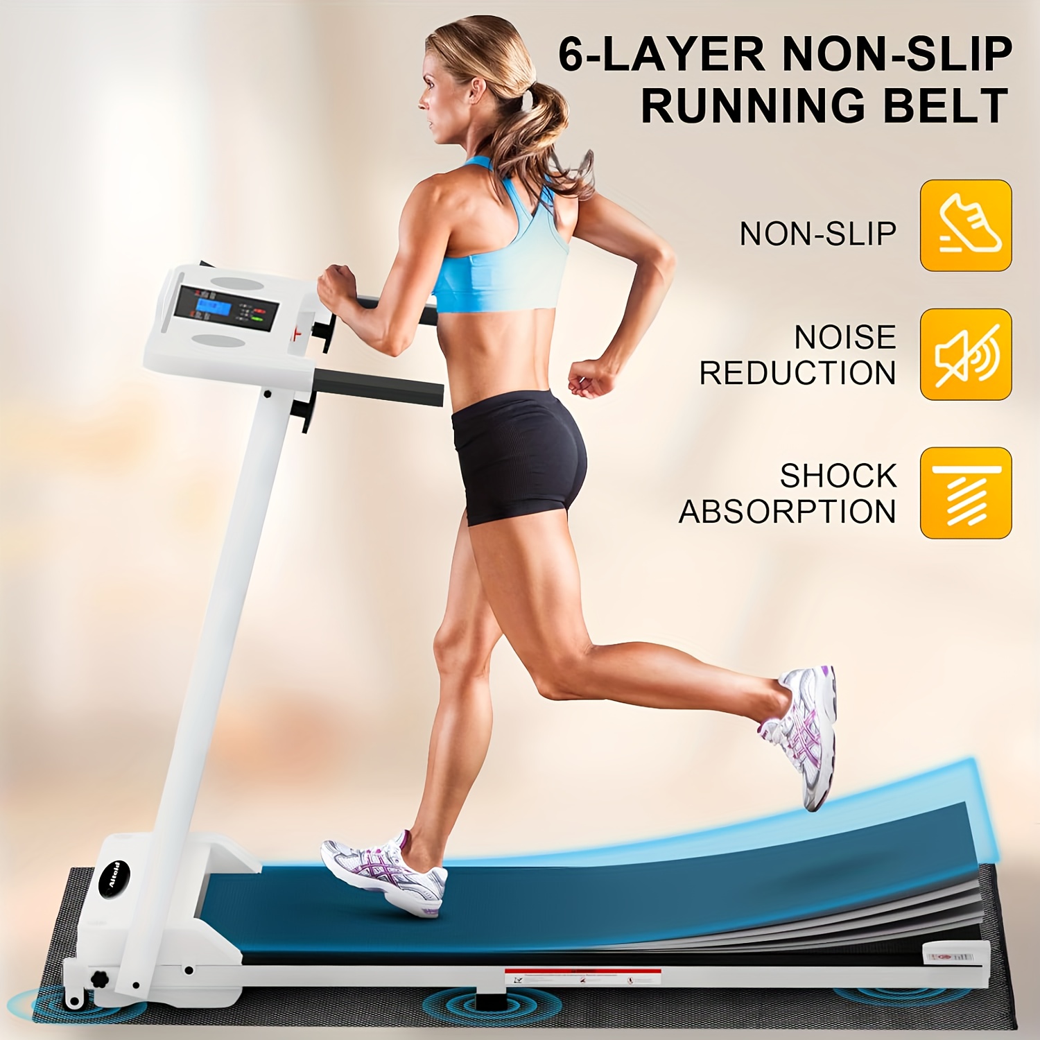 [Portable Treadmill] 1pc Portable Treadmill | LED Touch Screen, 3.0HP Motor, 300+ lbs Capacity - Under Desk Design, No Assembly Required, Aluminum Frame for Home Gym/Office Use, White/Black, Treadmills for Home Exercise