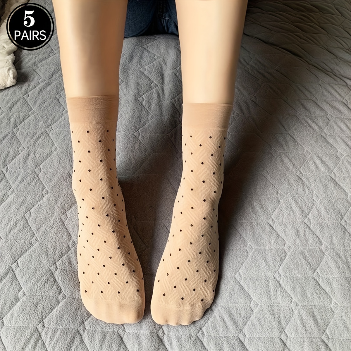 E-shop Fünf Paar Damen Kurze Socken, 50D mit einem gestreiften Jacquard-Design, mit hoher Elastizität und ultradünner, atmungsaktiver Material,