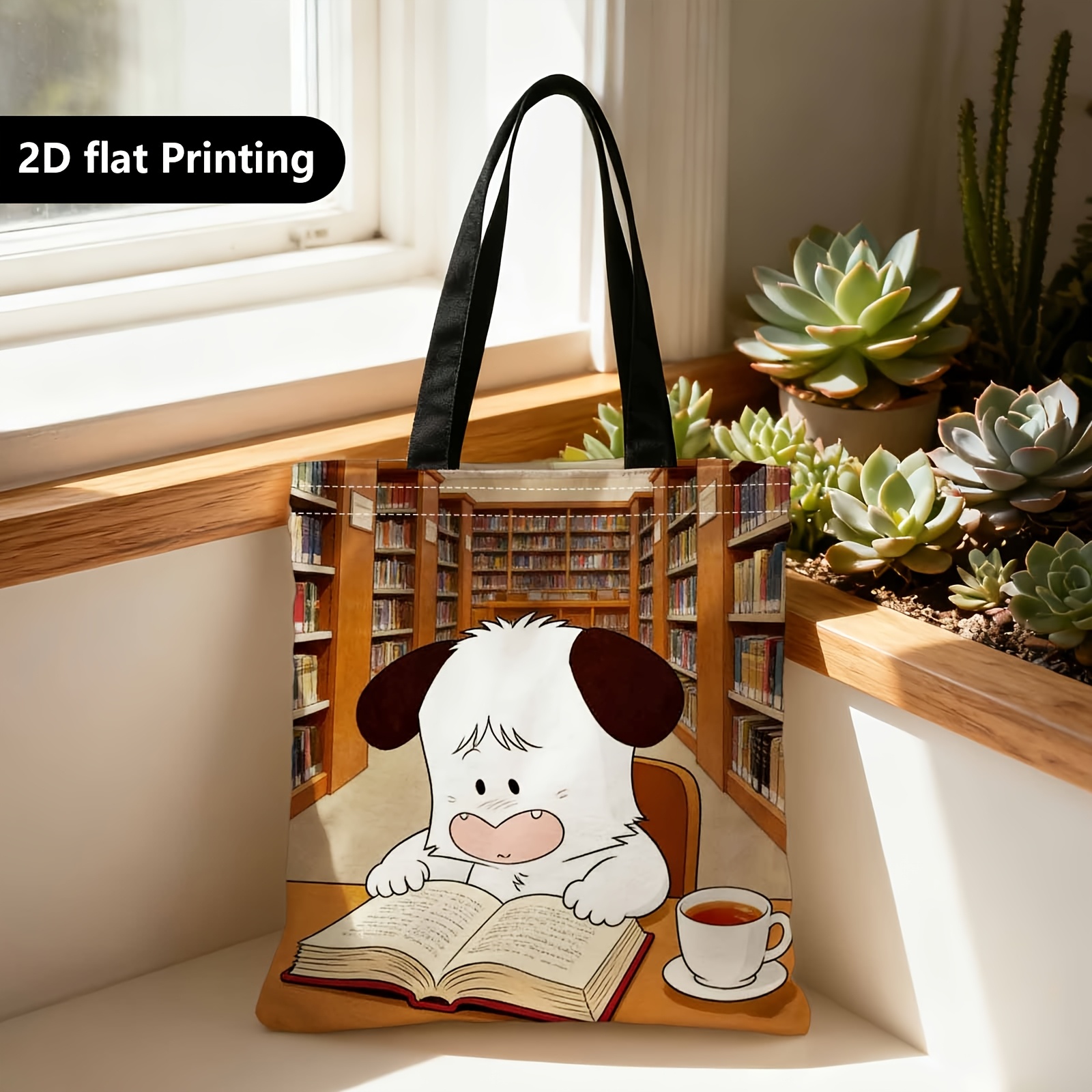 TEMU Shopper Bag,shopping Portable Shoulder Back Hand-held Bag,2d Double-sided Ing,, Library, Tea Cup,suitable For Travel, Cosmetics, Holiday Storage
