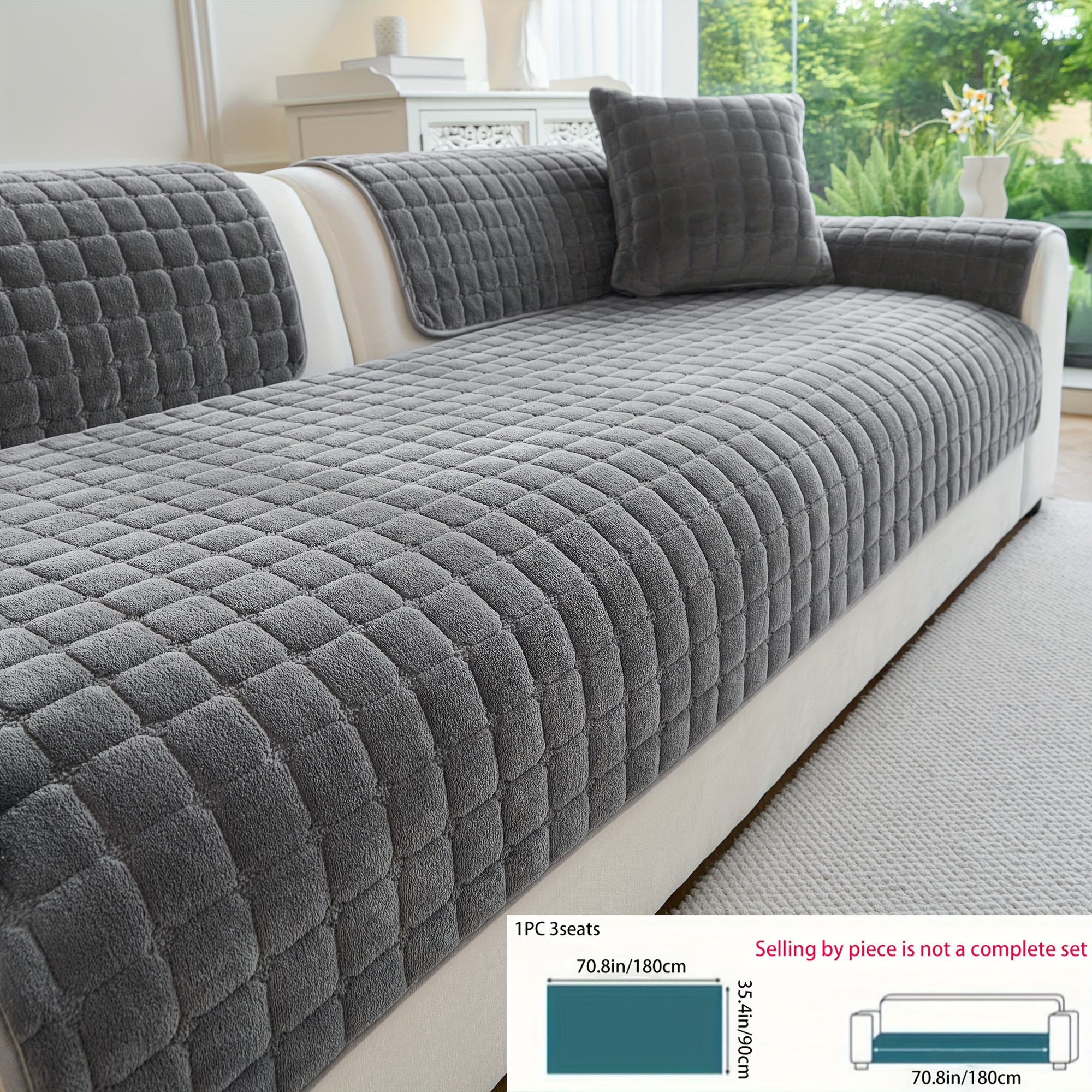 TEMU [flannel Block] 1pc High-end Bohemian Style Sofa Cover, Designed With Quilting Technology, Pet Friendly And Machine Washable Sofa Protection