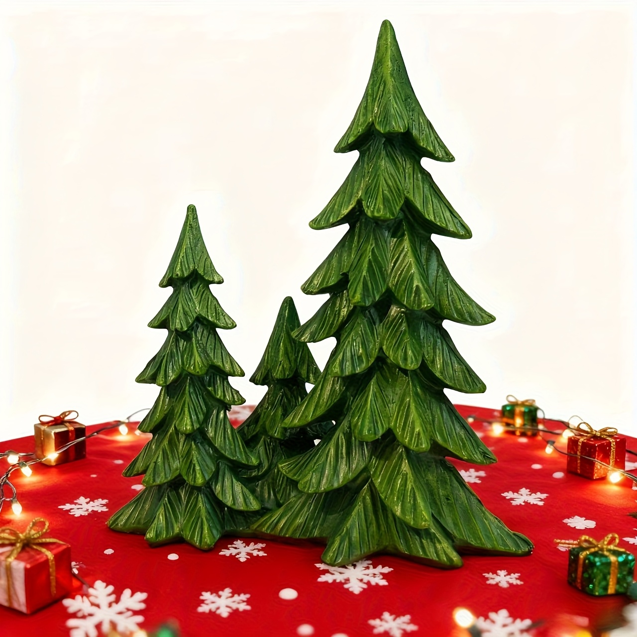 TEMU Hand-painted Christmas Tree Statue, A Resin Handmade Artwork Suitable For Indoor/outdoor Use, Perfect For Gardens, Bookshelves, And Desktops. It