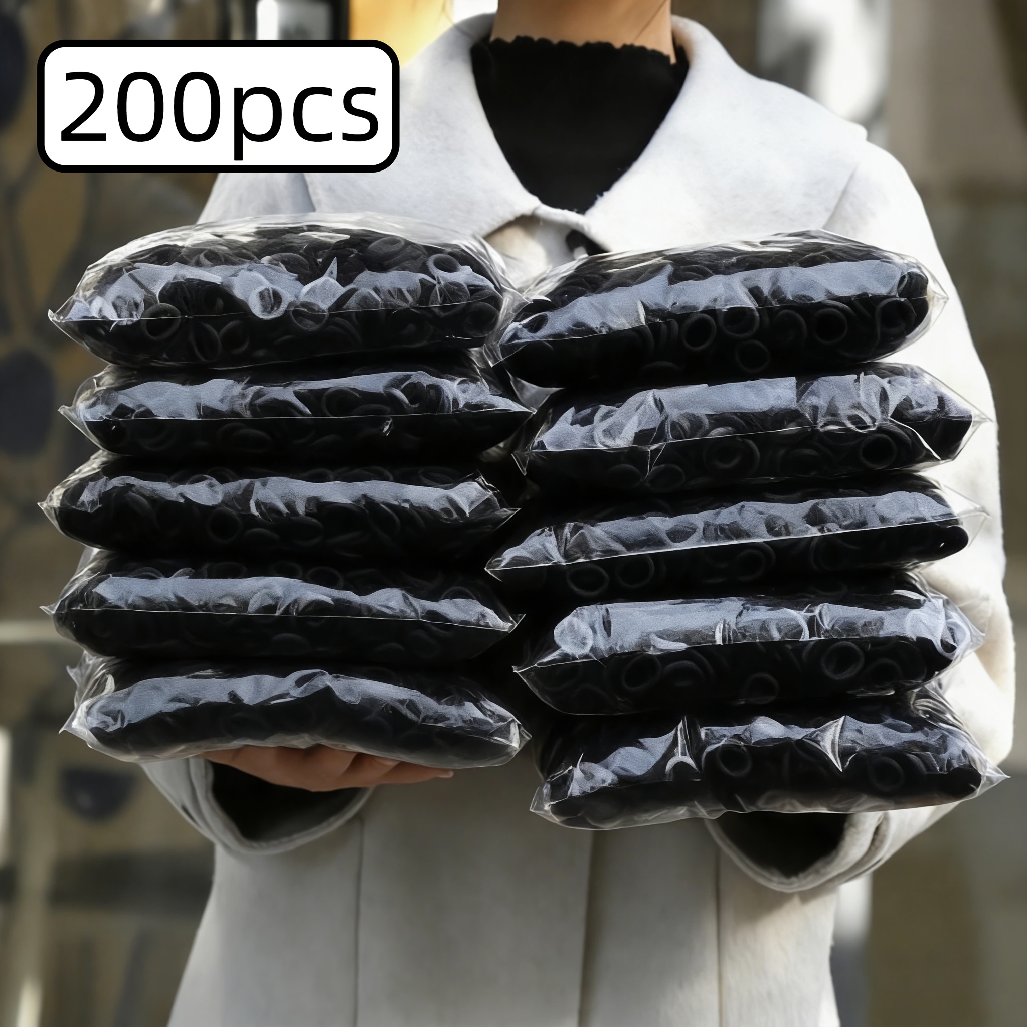 E-shop 200 Stück Hochelastische Schwarze Haargummis - Robuste Gummibänder für Pferdeschwänze, Zöpfe und Flechten, Starker Halt für alle Haartypen,