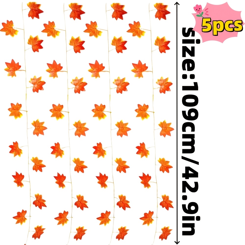 TEMU Lot de 5 pièces, longueur totale 109 cm/42,9 pouces, feuille d'érable artificielle à dégradé rouge-orange-jaune, d'érable d'automne en rotin,
